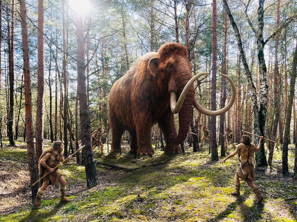 Jäger und Mammut im Wald bei Blankensee
